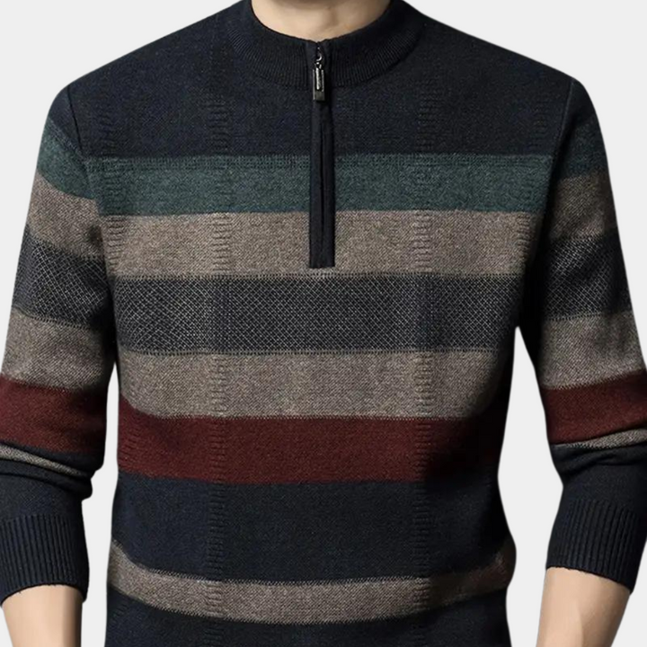 Strikket stribet herresweater