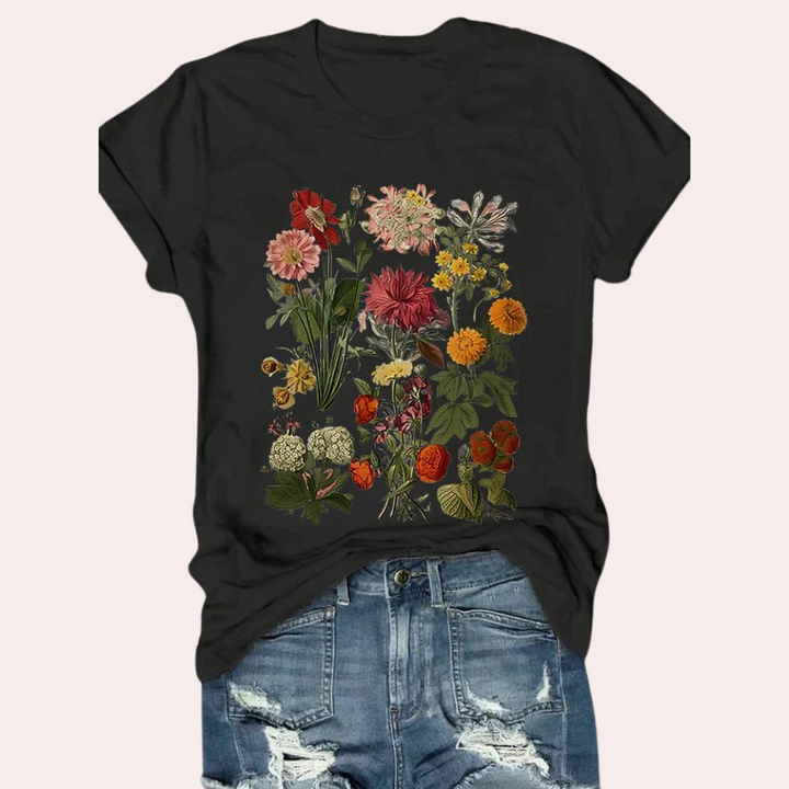 Afslappet t-shirt til kvinder med blomsterprint