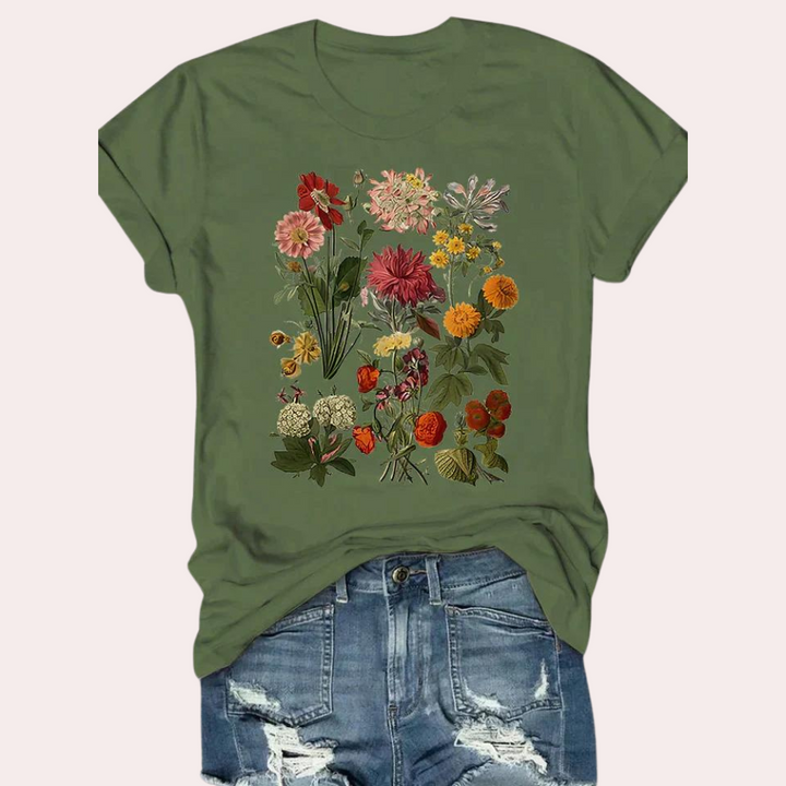 Afslappet t-shirt til kvinder med blomsterprint