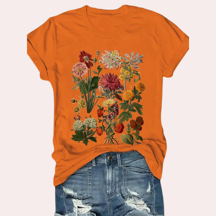 Afslappet t-shirt til kvinder med blomsterprint