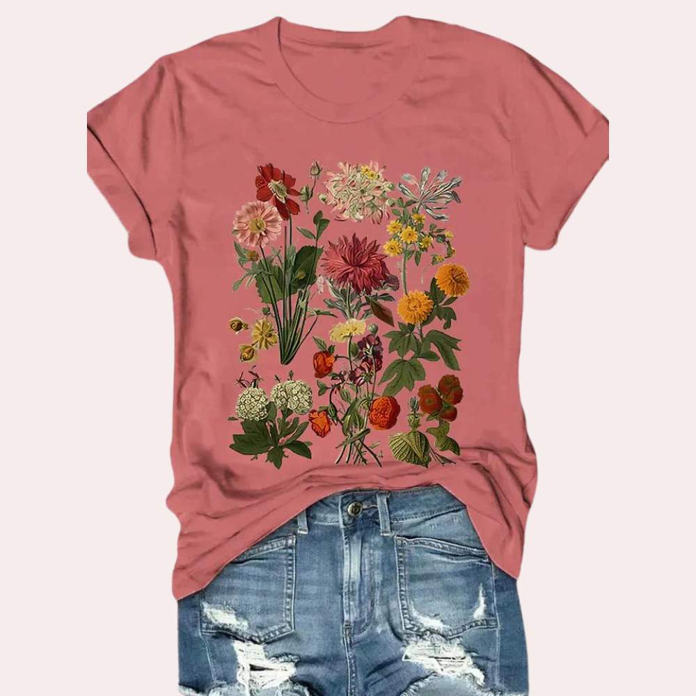 Afslappet t-shirt til kvinder med blomsterprint