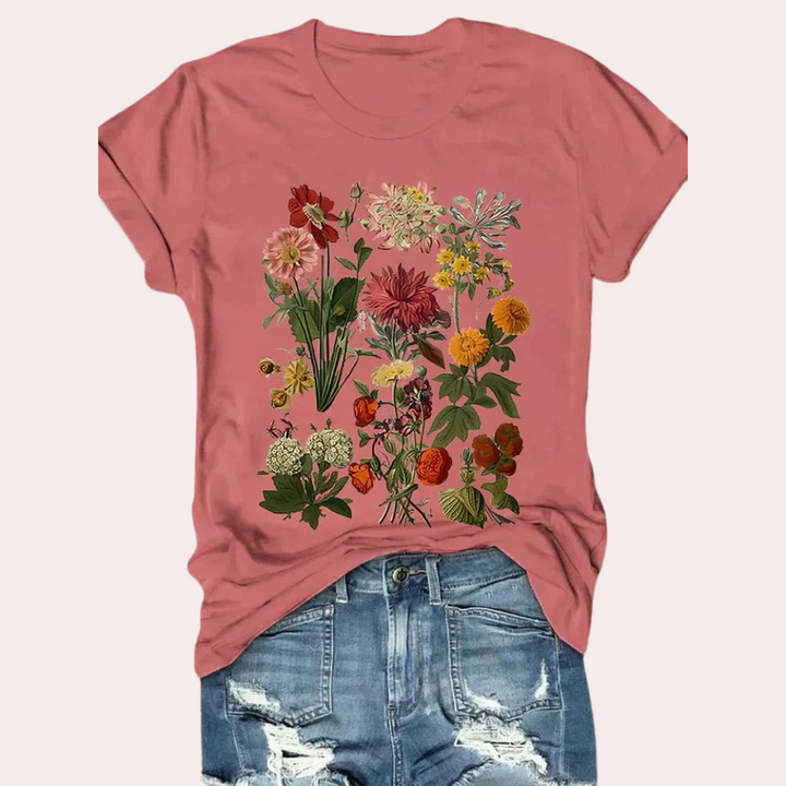 Afslappet t-shirt til kvinder med blomsterprint