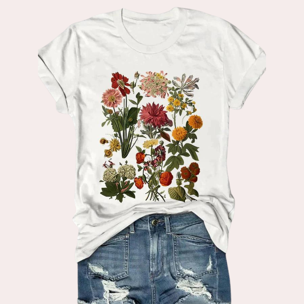 Afslappet t-shirt til kvinder med blomsterprint