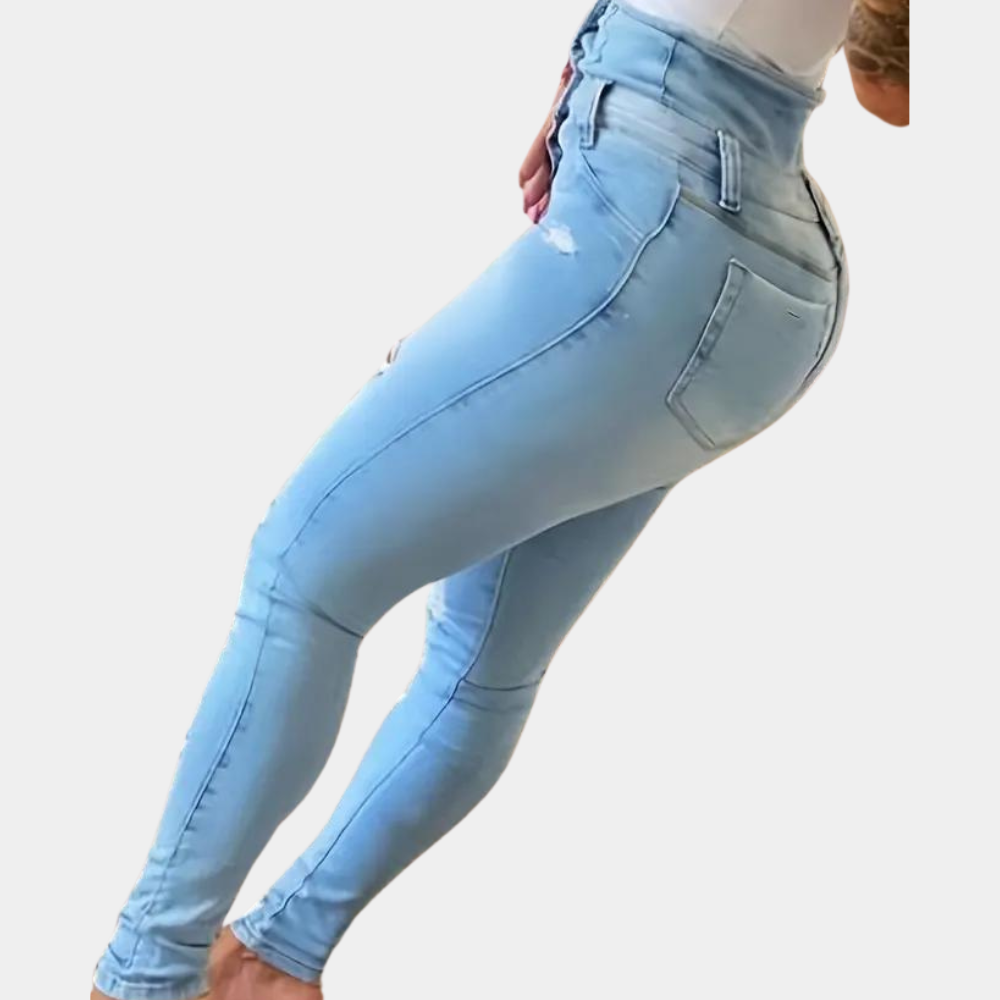 Rippede jeans med høj talje til kvinder