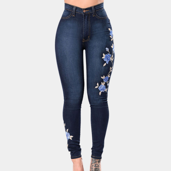 Blomsterbroderede skinny jeans til kvinder