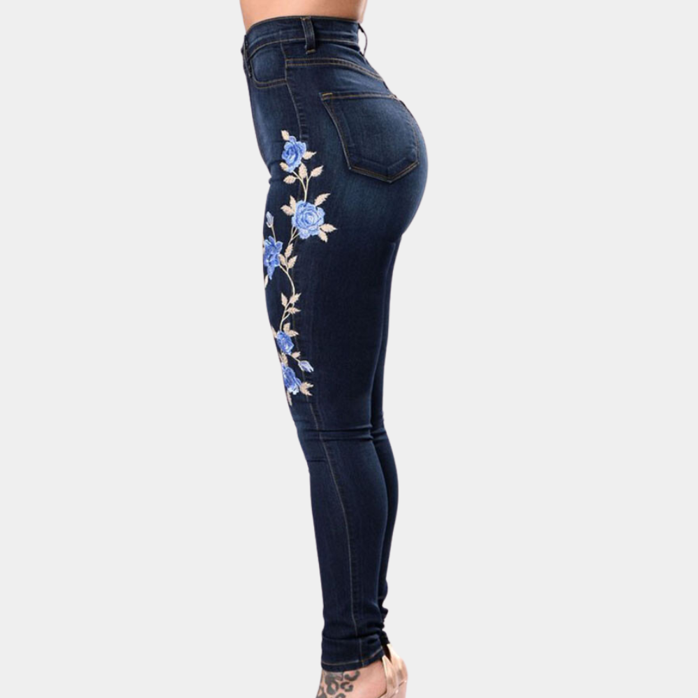 Blomsterbroderede skinny jeans til kvinder