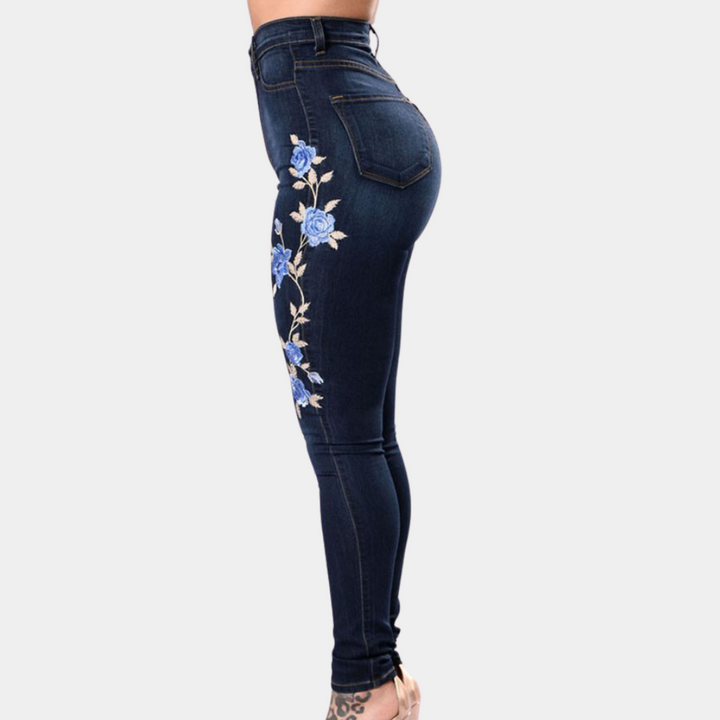 Blomsterbroderede skinny jeans til kvinder