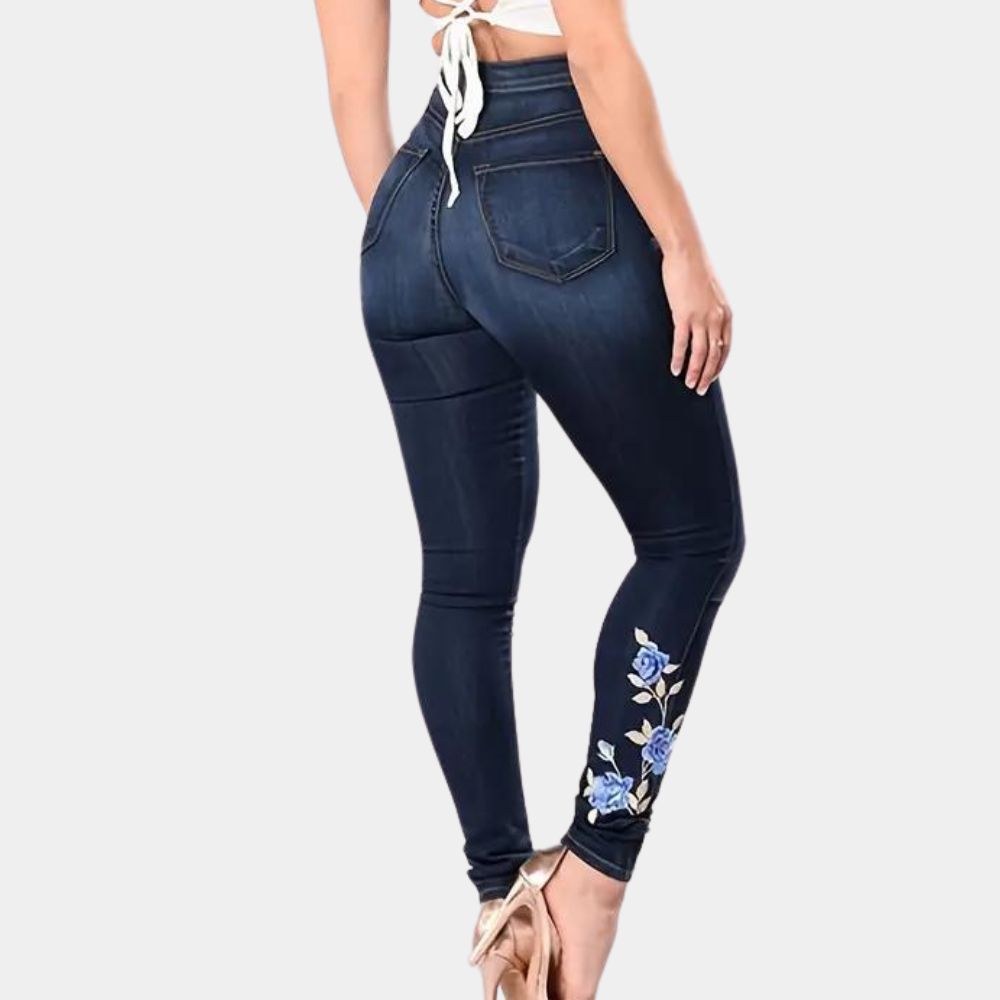 Blomsterbroderede skinny jeans til kvinder