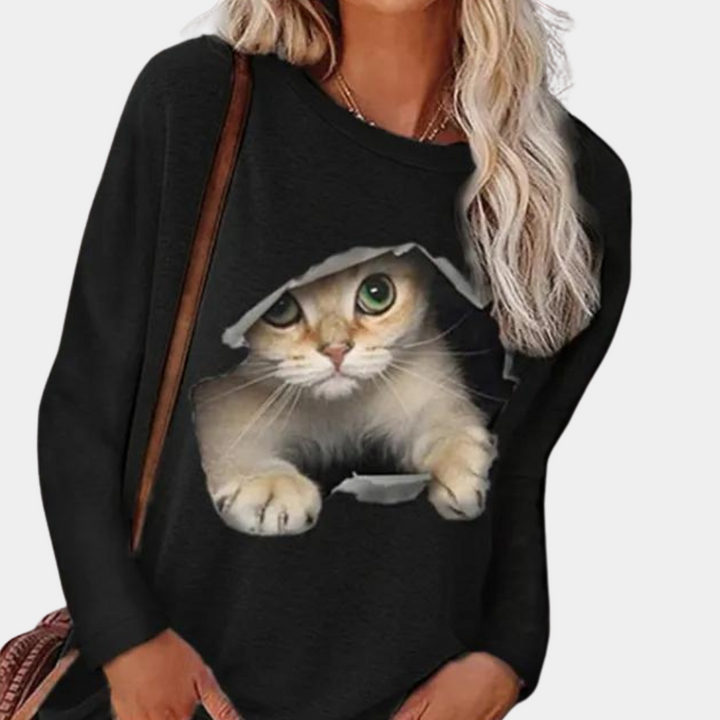 Damebluse med katteprint