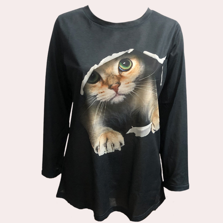 Damebluse med katteprint