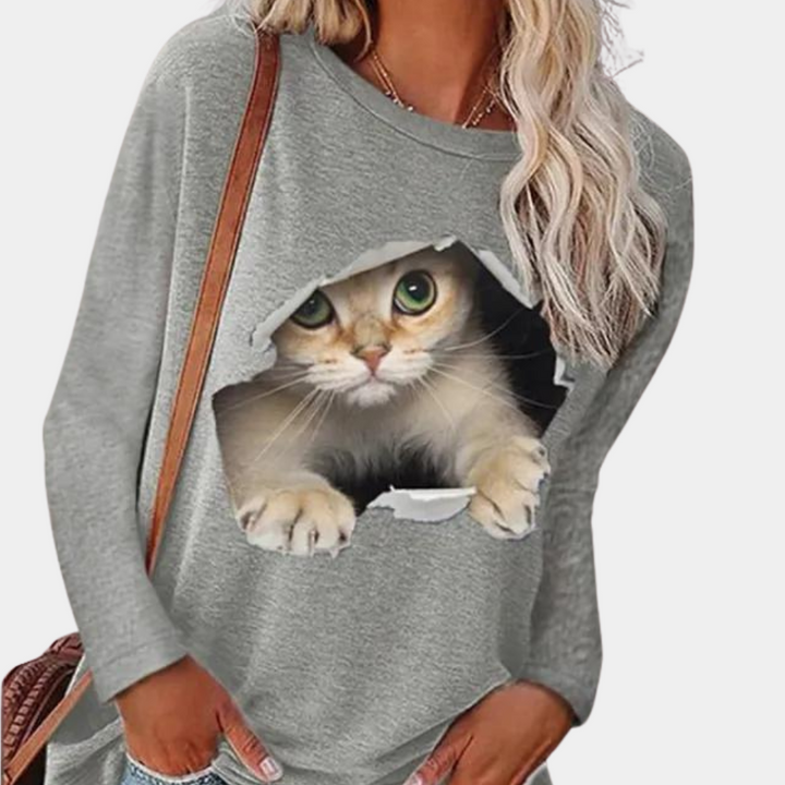 Damebluse med katteprint