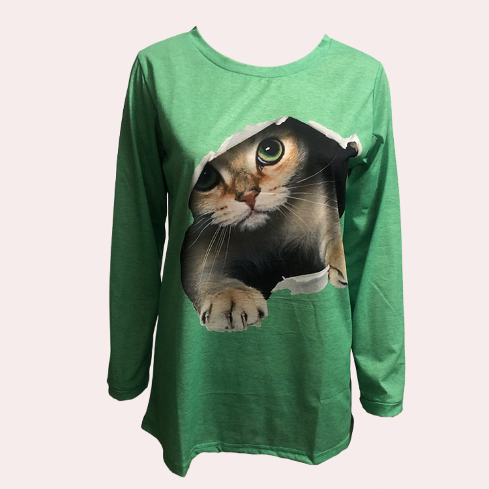 Damebluse med katteprint