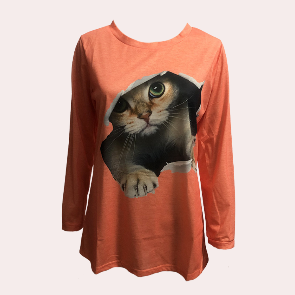 Damebluse med katteprint