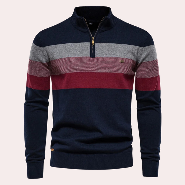 Trendy stribet herresweater