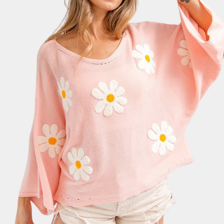 Blomstret broderi sweater til kvinder