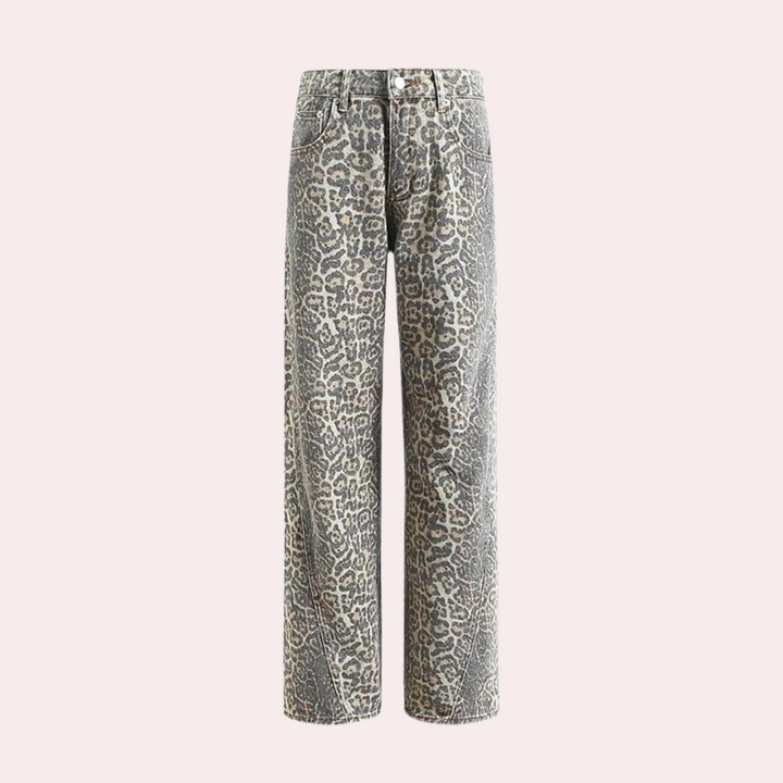 Komfortable jeans til kvinder med leopardprint