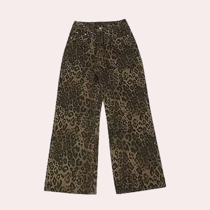 Trendy jeans med leopardprint til kvinder