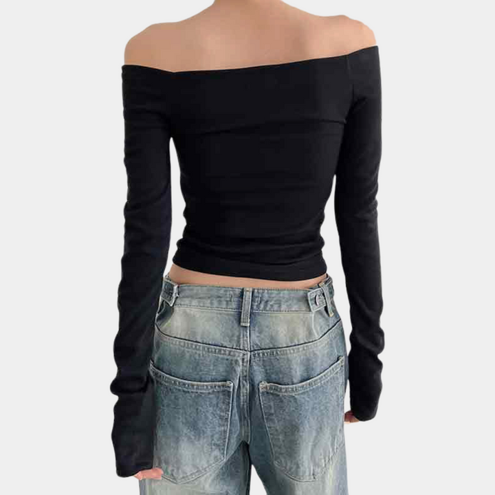 Langærmet off-shoulder top til kvinder