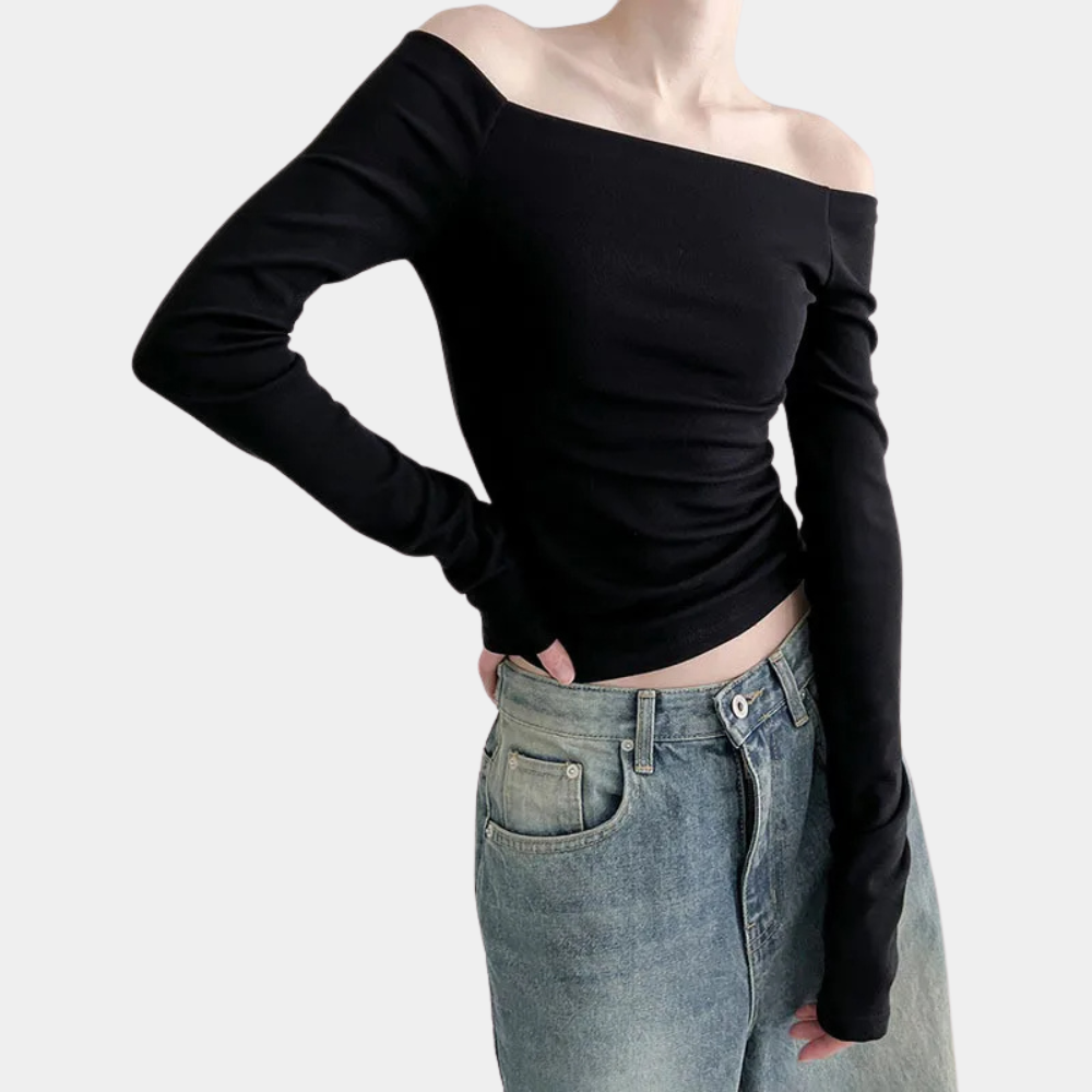 Langærmet off-shoulder top til kvinder