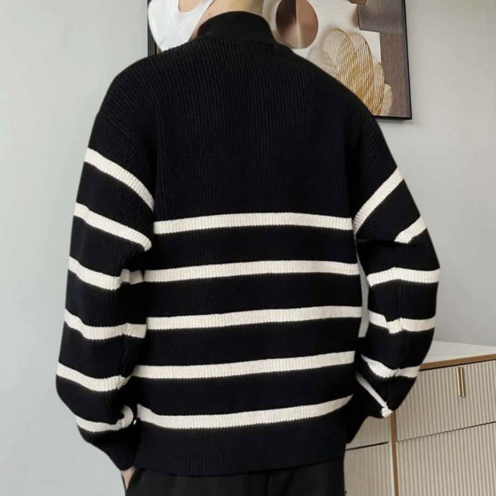 Trendy stribet herresweater med lynlås