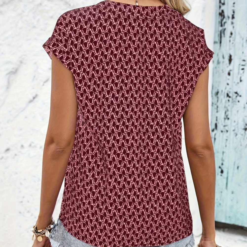 Bernice - Trendy V-udskæring T-shirt med Geometrisk Motif