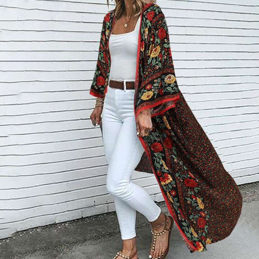 Courtney - Floralt Boho Chic Langærmet Cardigan