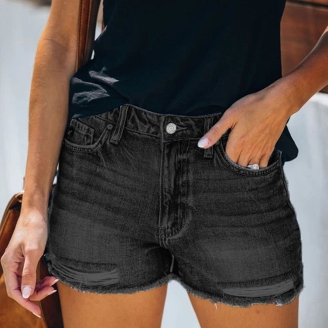 Violaine - Trendy Kvindejeansshorts med Rifter og Frynser til Sommer