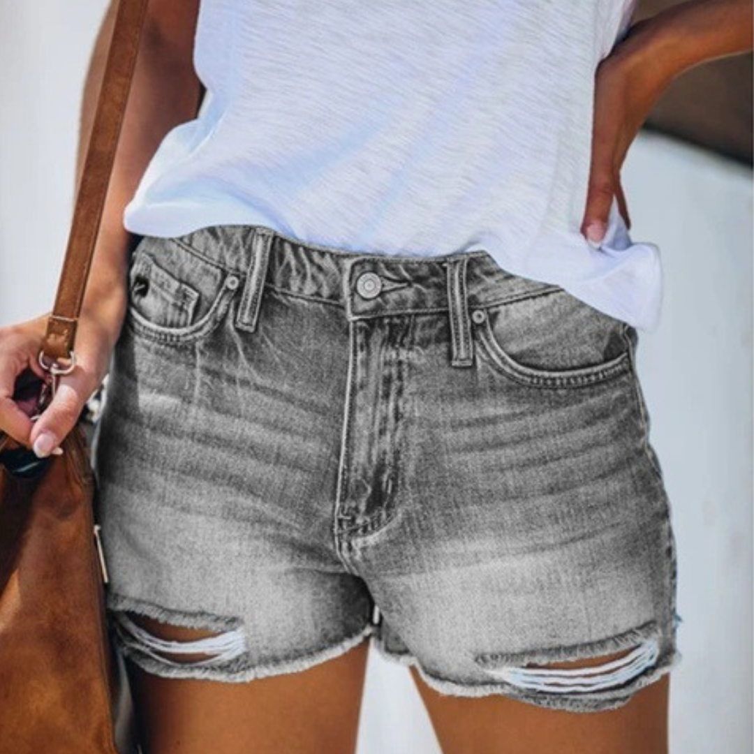 Violaine - Trendy Kvindejeansshorts med Rifter og Frynser til Sommer