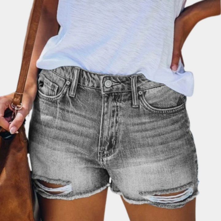 Violaine - Trendy Kvindejeansshorts med Rifter og Frynser til Sommer