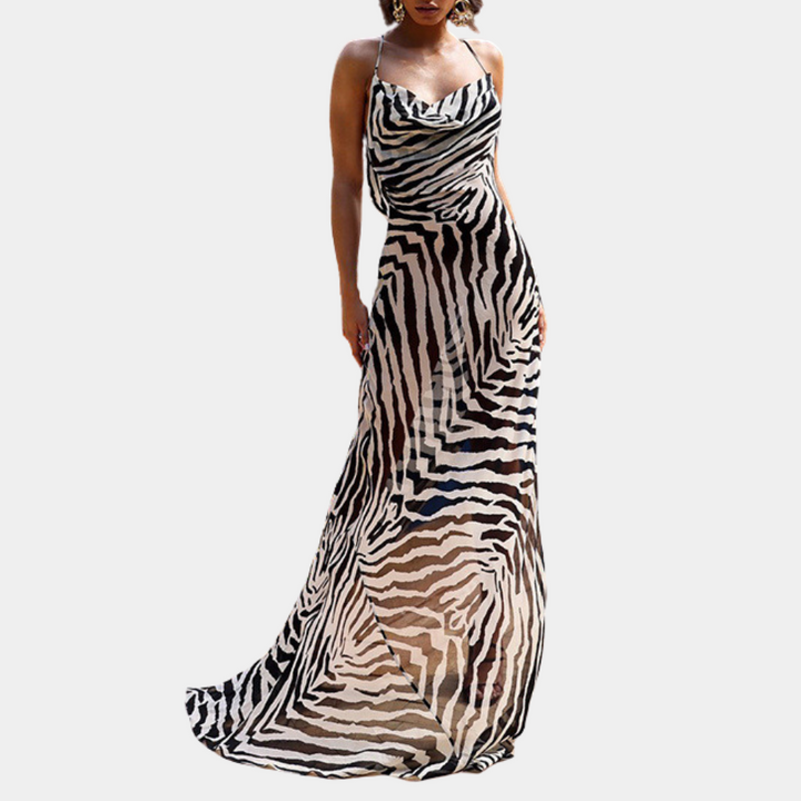 Dayana - Løs maxi med zebraprint og rygløs detalje