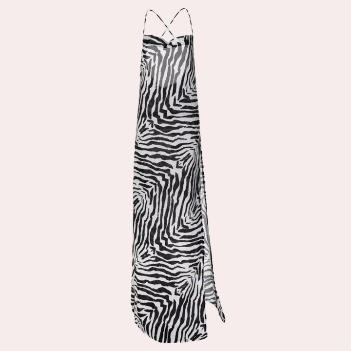 Dayana - Løs maxi med zebraprint og rygløs detalje