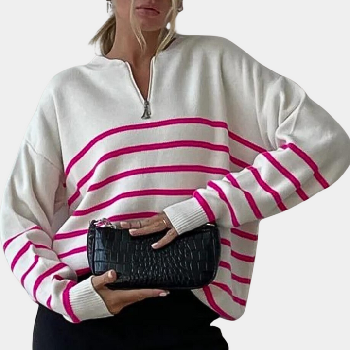 Citlali - Trendy stribet lynlås til kvinder Sweater