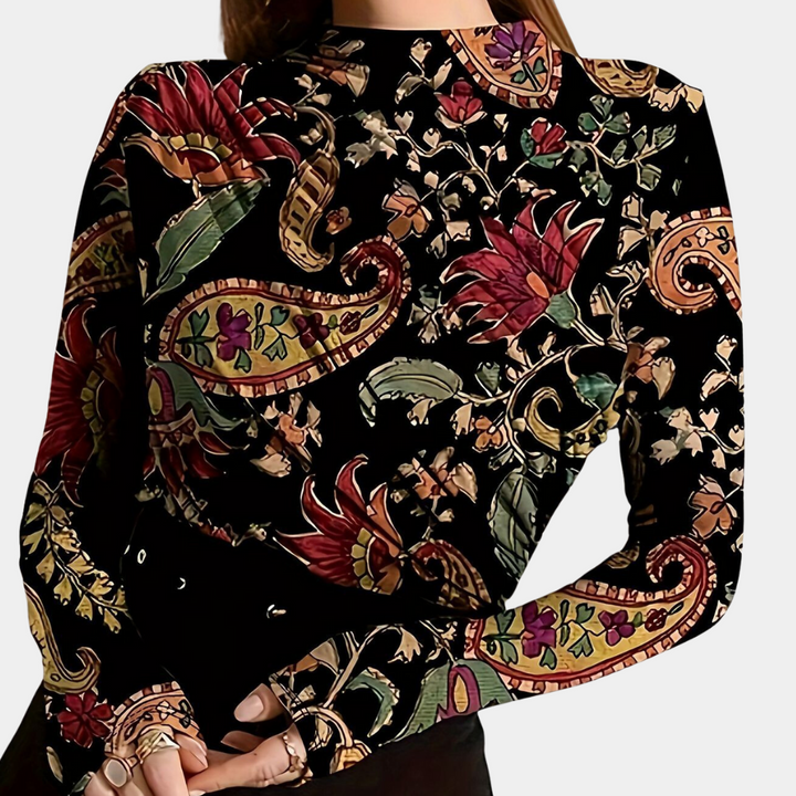 Tanith - Langærmet skjorte med boho-blomsterprint til kvinder