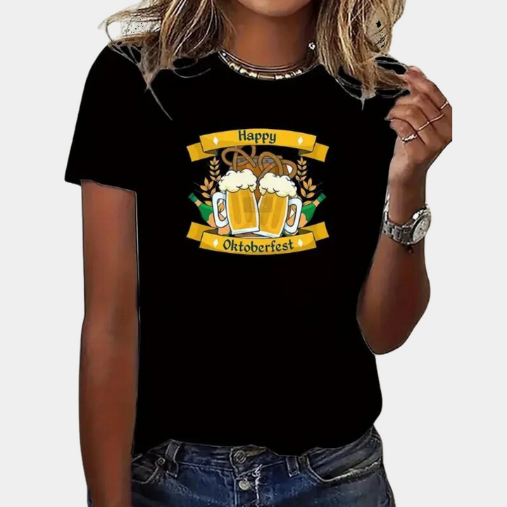 Marilena - Komfortabel grafisk Oktoberfest-t-shirt til kvinder