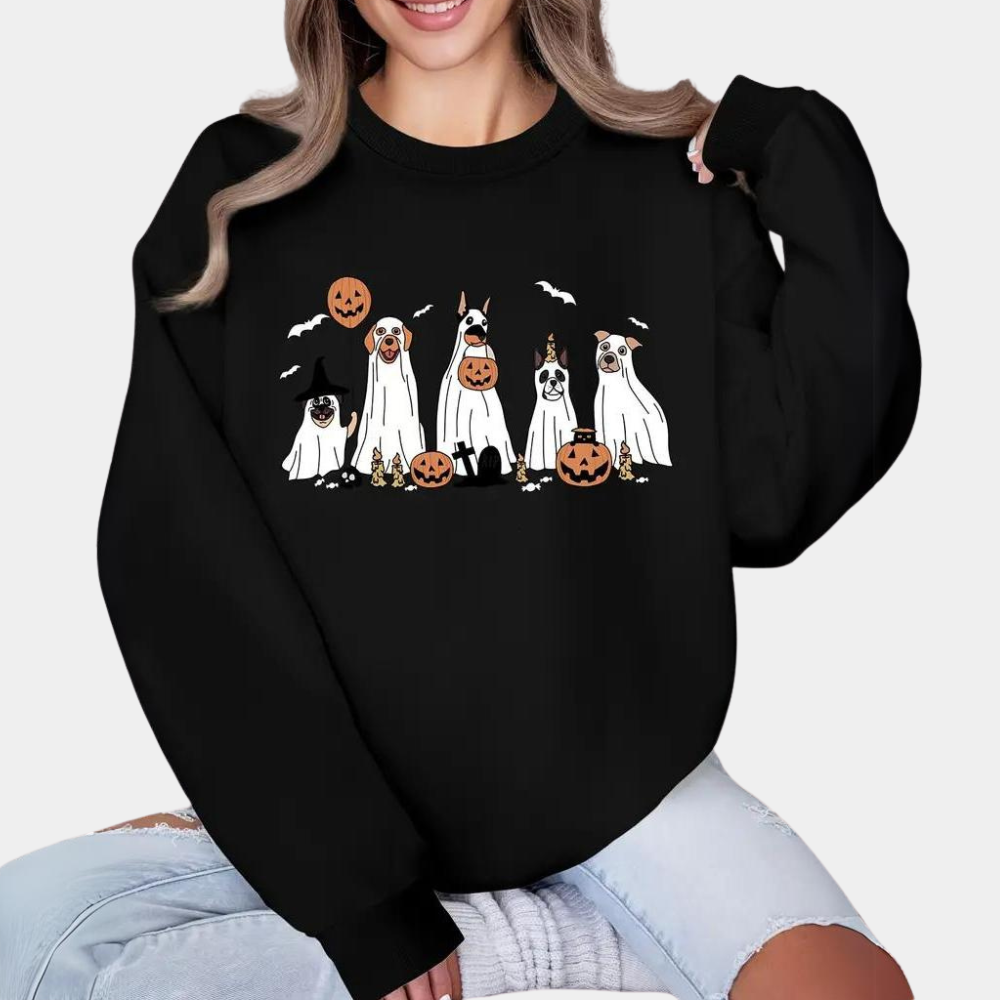 Margareta - Halloween-sweatshirt til kvinder med hundeprint