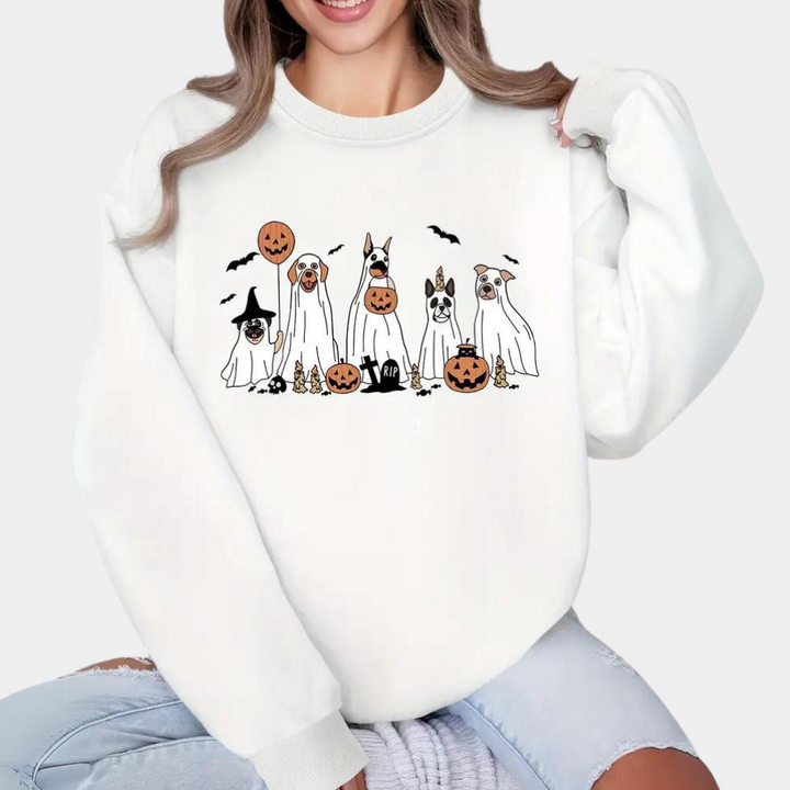 Margareta - Halloween-sweatshirt til kvinder med hundeprint