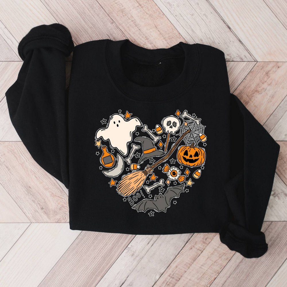 Emese - Halloween-tegninger hjerte Sweatshirt til kvinder