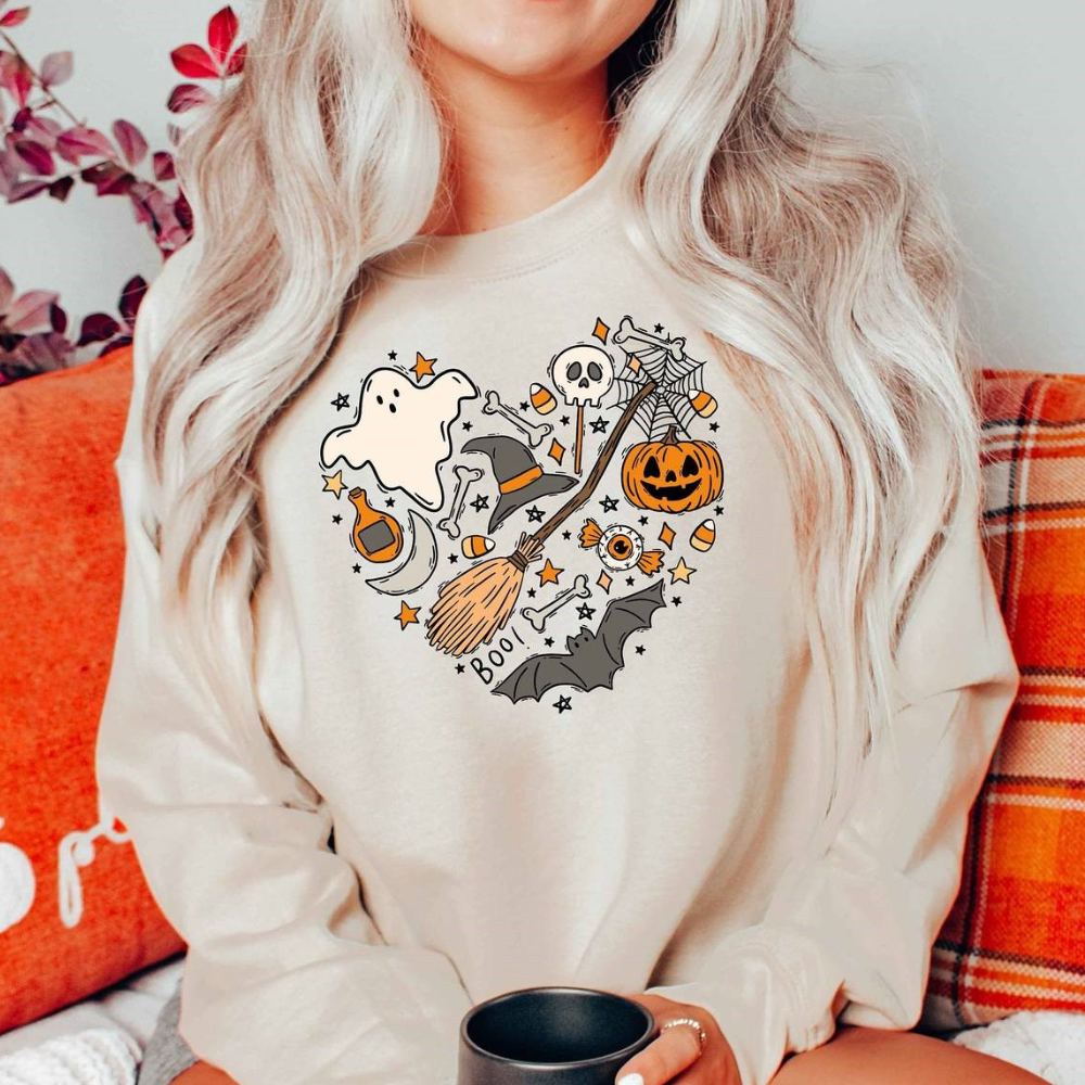 Emese - Halloween-tegninger hjerte Sweatshirt til kvinder