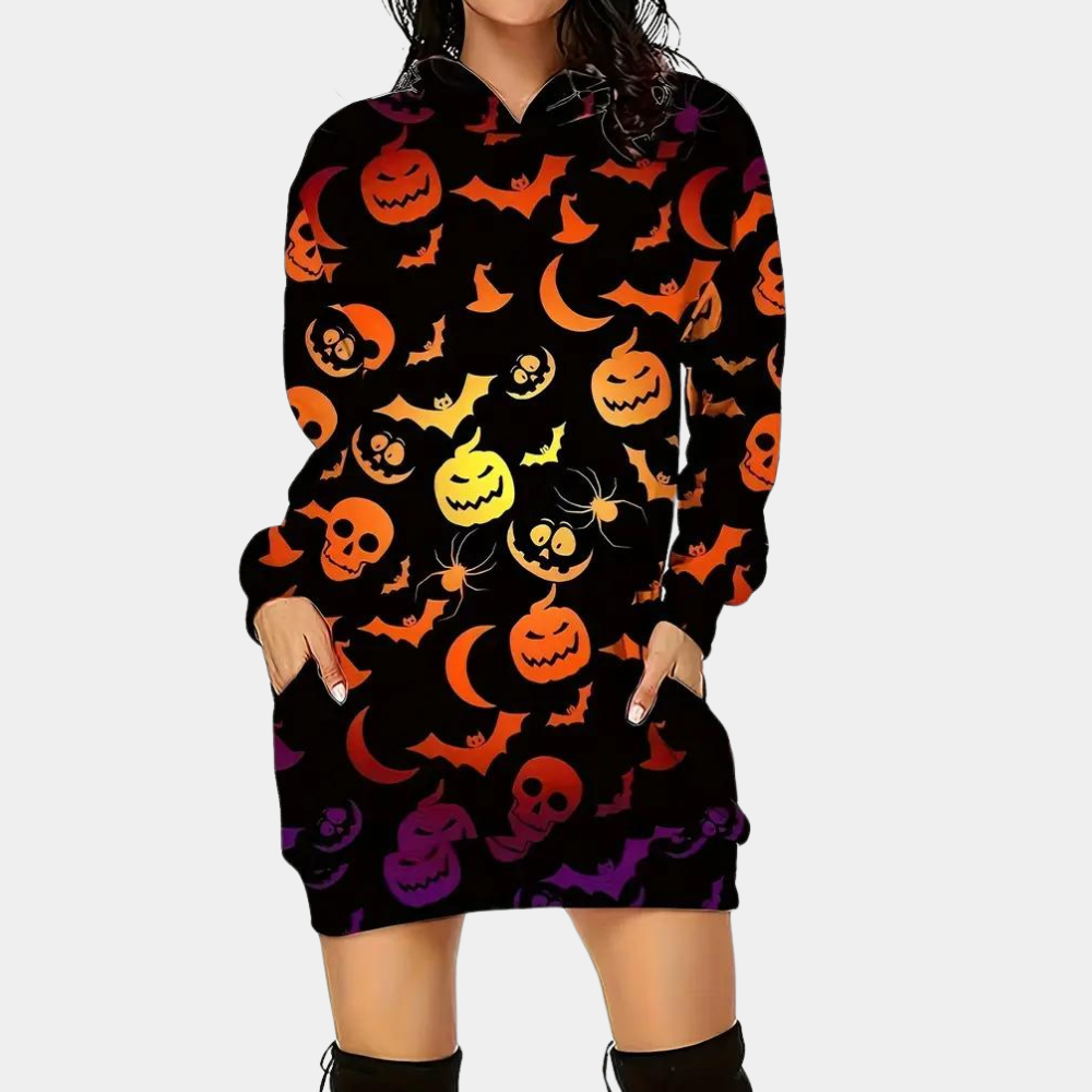 Zsusanna - Halloween-sweaterkjole til kvinder med hætte