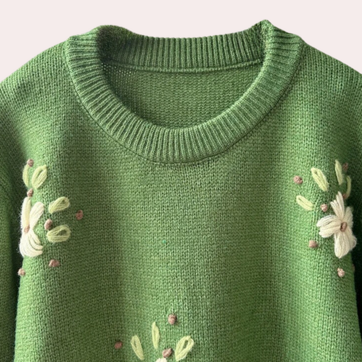 Kalina - Vintage strikkede broderede sweater til kvinder