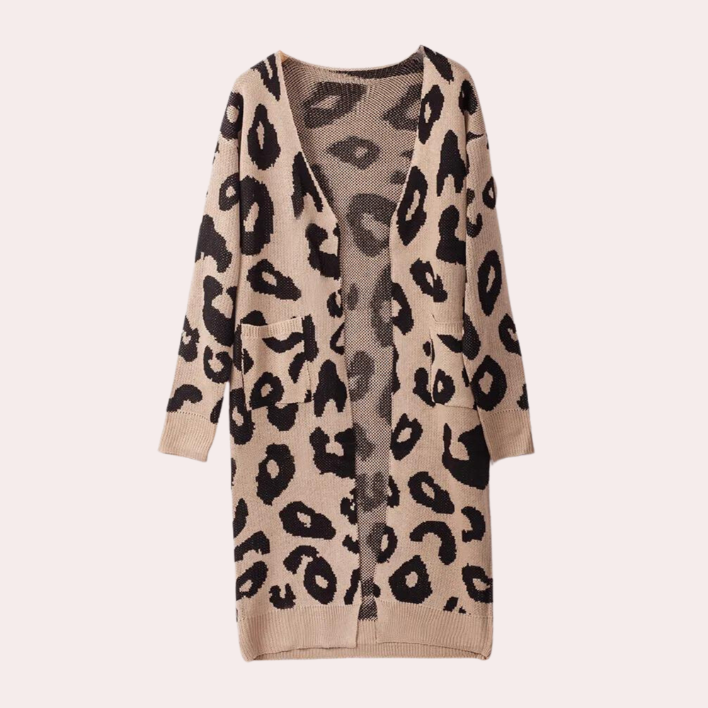 Clothilde - Lang cardigan til kvinder med leopardprint