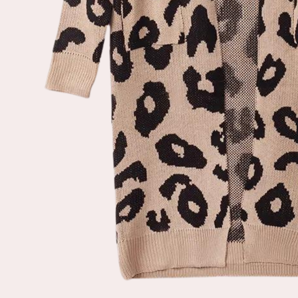 Clothilde - Lang cardigan til kvinder med leopardprint