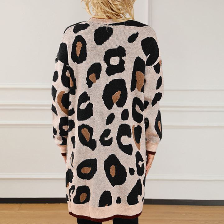 Edelina - Lang cardigan til kvinder med leopardprint