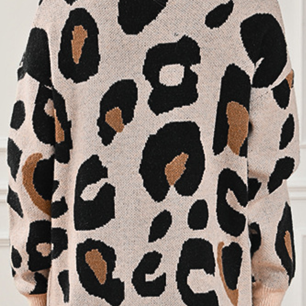 Edelina - Lang cardigan til kvinder med leopardprint