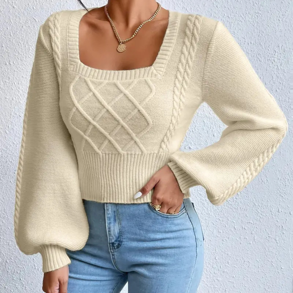 AAYLA - Elegant Sweater med Firkantet Krave til Damer